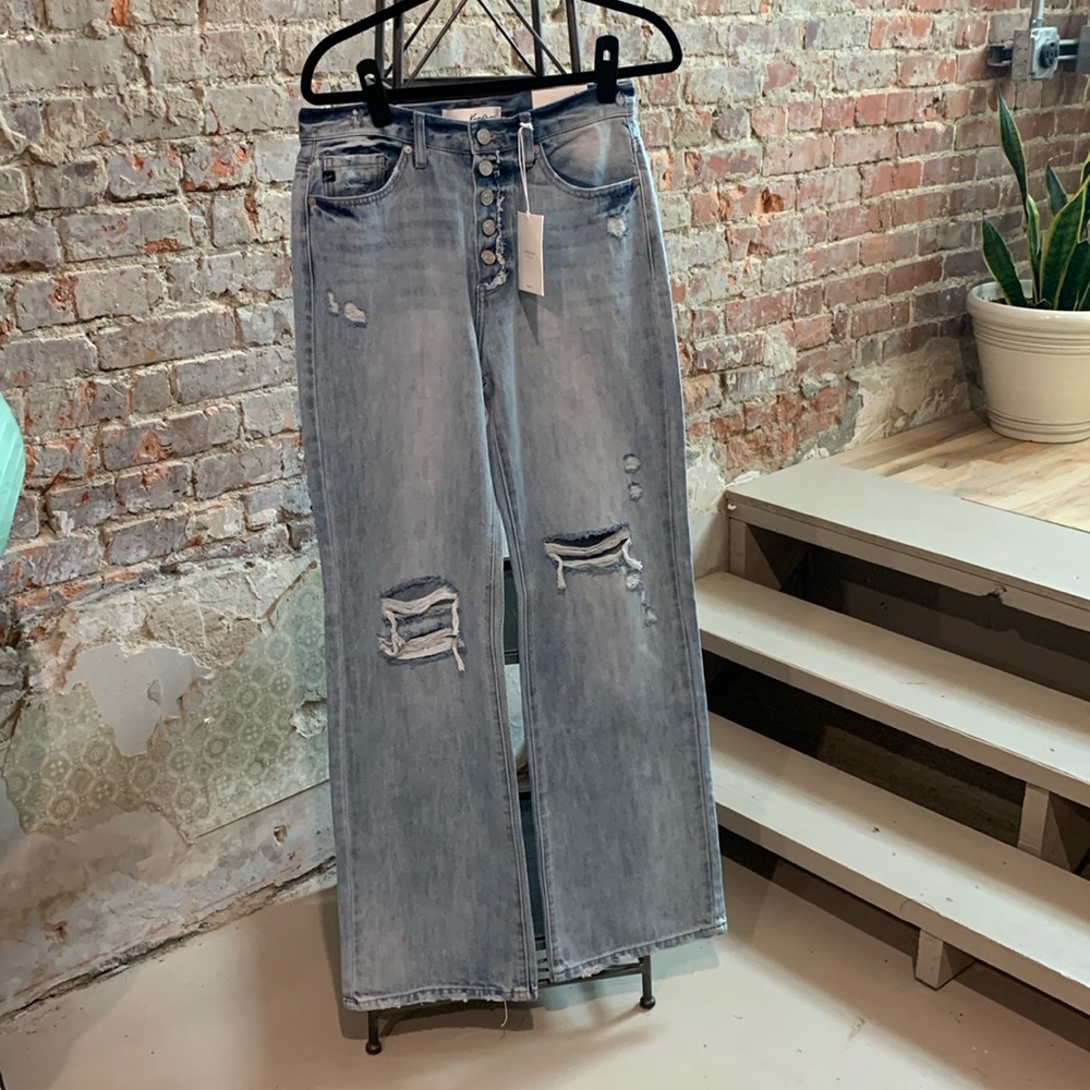 Distressed Jeans by KanCan. Ripped Wide Leg High Waist Button Fly NWT 7/27